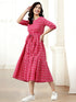 Pink Cotton Woven Design Tiered Western Dress